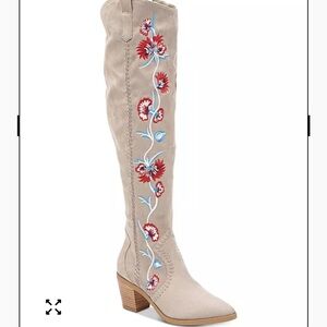 Carlos by Carlos Santana Beige Embroidered Over the Knee Boots